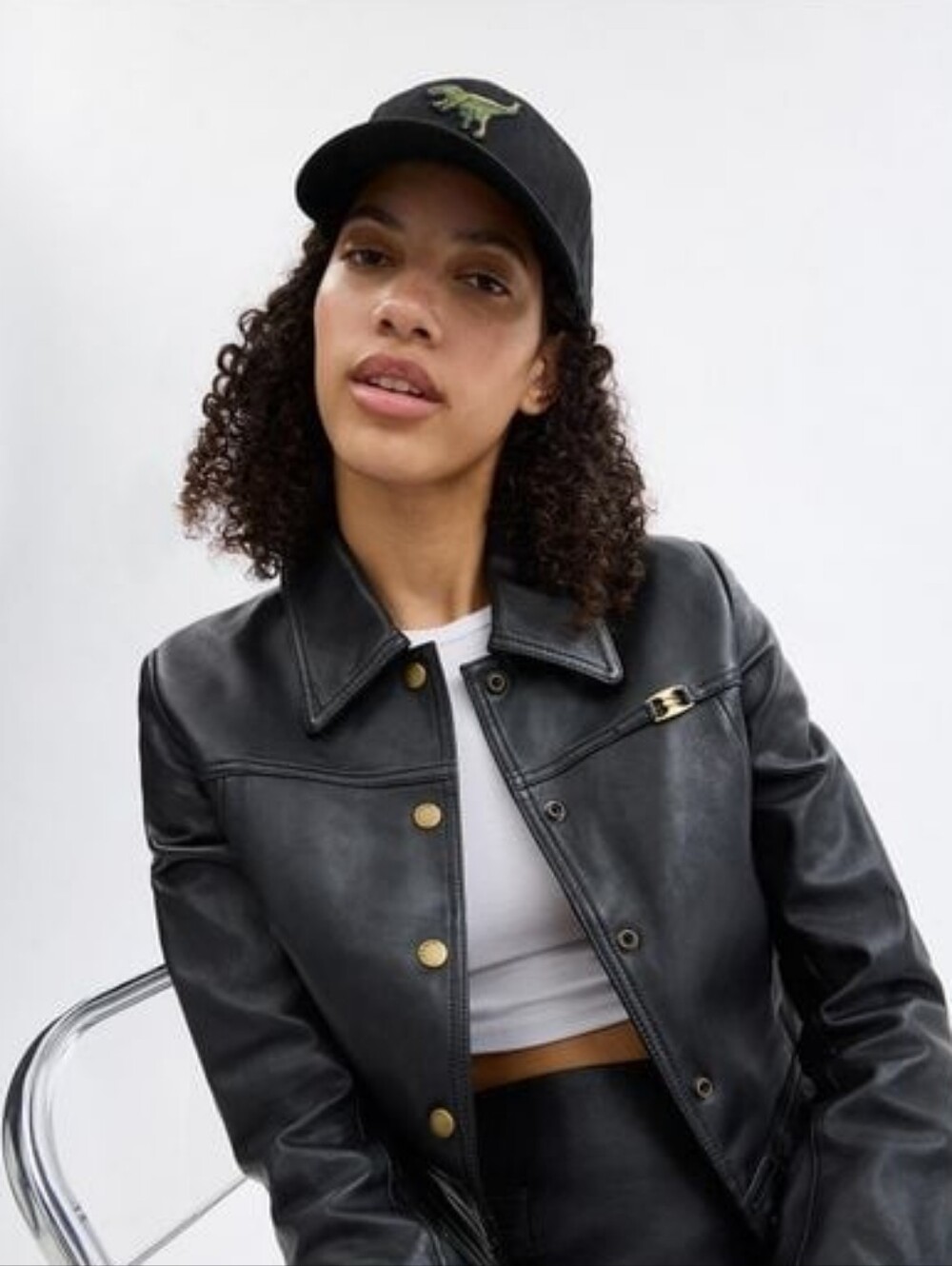 Coach Black Rexy Patch Baseball Hat embroidered designer mascot sz M/L new NWT